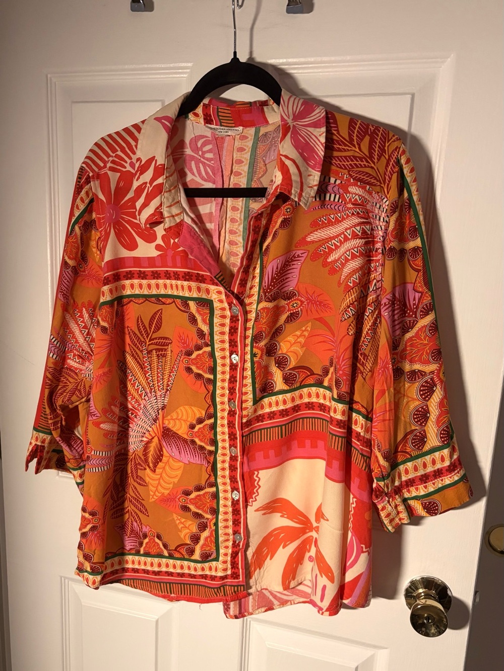 Christian Siriano Orange Floral Button-Down Blouse